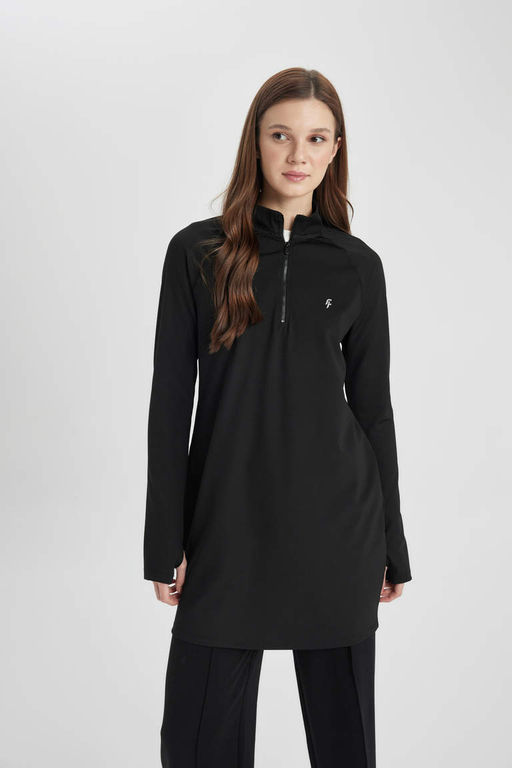 DeFactoFit Длинная футболка с воротником-стойкой и принтом в стиле спортсмен с длинными рукавами  фото 4