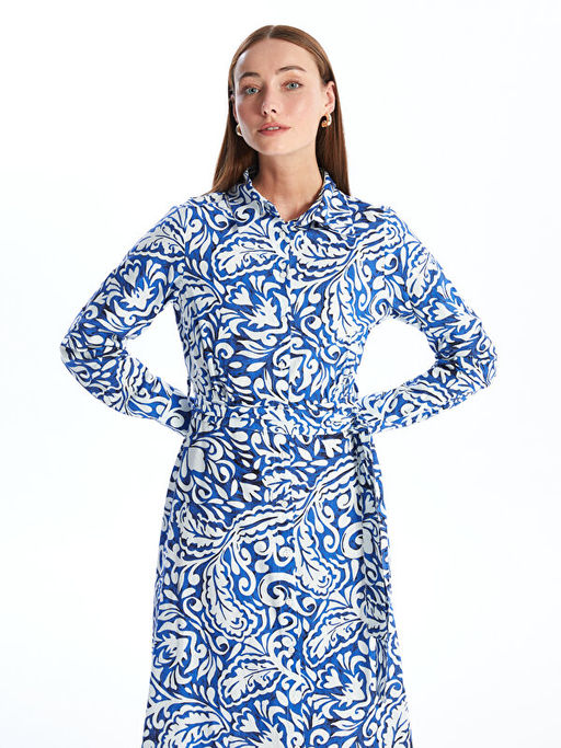 Desenli Uzun Kollu Kad?n G?mlek Elbise