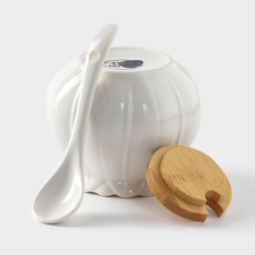 Набор фарфоровый сервировочный BellaTenero Тюльпан, 4 предмета: молочник 200 мл, сахарница с крышкой 170 мл, бамбуковая подставка, ложка, белая фото 6