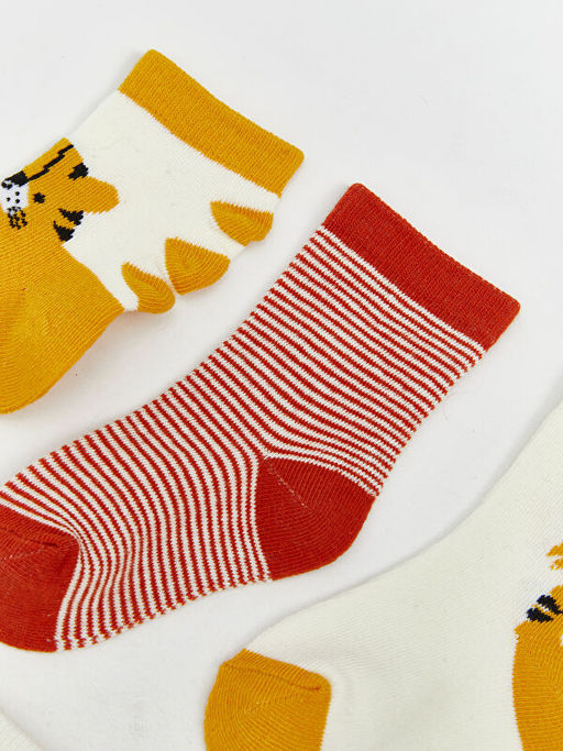 Bask?l? Erkek Bebek Soket ?orap 5li