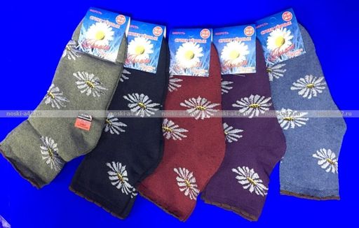 Цена за 10 пар. Лилия носки женские внутри махра со слабой резинкой Ромашки 23-25