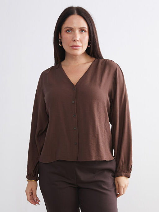 B?y?k Beden V Yaka Dokulu Bluz