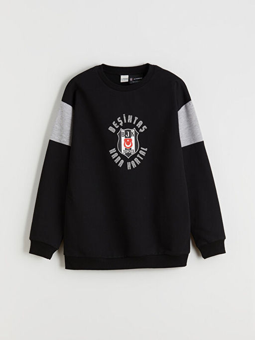 Bisiklet Yaka Be?ikta? Bask?l? Erkek ?ocuk Sweatshirt