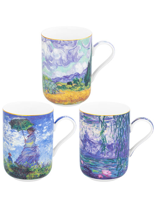 Набор 3 кружек 350 мл 10,8*7,5*10,5 см "Импрессионизм" ("Вод.лилии","Прогулка","Пш.поле с кипарис.")