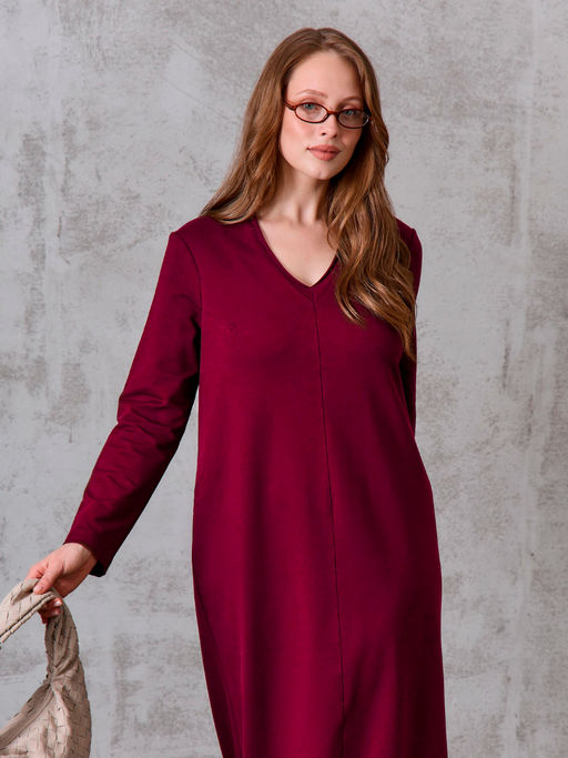 Платье женское с длинным рукавом Марсала