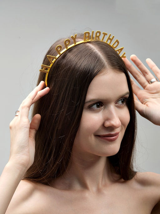 Цена за 2 шт. Ободок "Happy birtday" золотой