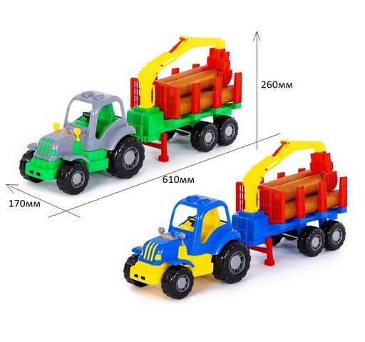 Трактор "Силач" с полуприцепом-лесовозом (45041) в сеточке 61*17*26мм, Полесье