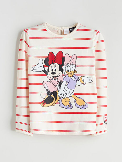 Bisiklet Yaka Minnie Mouse Bask?l? Uzun Kollu K?z ?ocuk Ti??rt