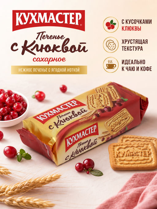 Печенье Кухмастер С клюквой сахарное 170 г
