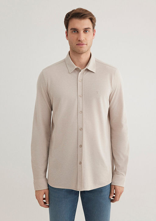 Bej Orme Gomlek - Mavi фото 4