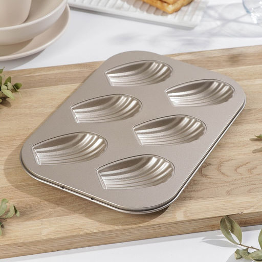 Форма для выпечки Голд, 26.5?18.5?2.5 см, 6 ячеек, антипригарное покрытие, золотистая