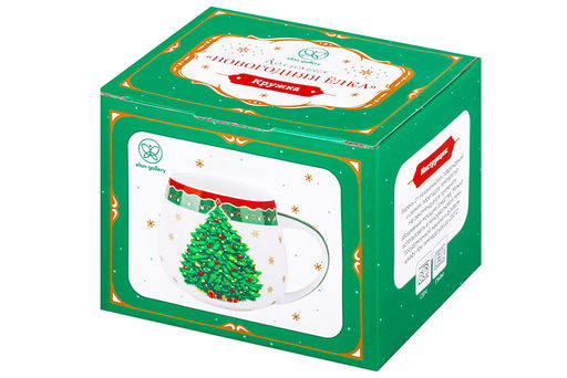 Кружка 450 мл 13*10*8,5 см Новогодняя елка зеленый узор, бочонок NEW BONE CHINA - Elan gallery фото 9