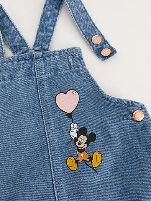 Kare Yaka Mickey Mouse Bask?l? K?z Bebek Jean Salopet ve K?lotlu ?orap 2li - Waikiki фото 3