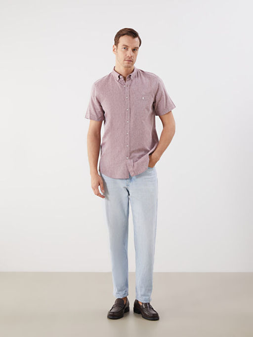 Regular Fit Keten Kar???ml? Erkek G?mlek