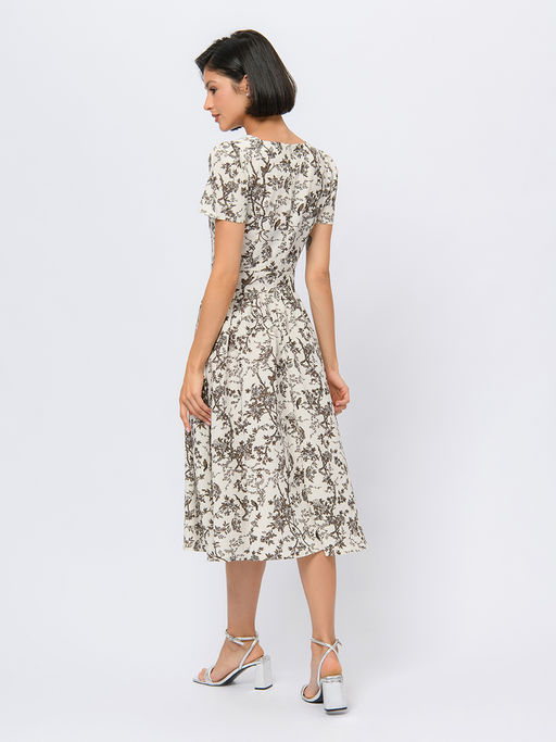 Платье молочного цвета длины миди с принтом - 1001dress фото 4