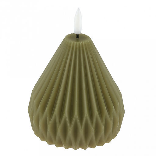 Свеча интерьерная, восковая, светодиодная на батарейках д9,5см h10(12,5)см, свет теплый, с мерцанием, цвет зеленый, питание от 2-х батареек АА (в комплект не входят), в коробке (Китай)