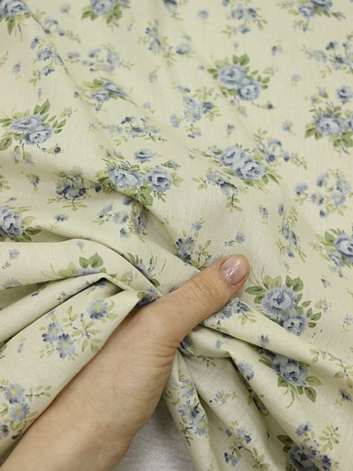 Импорт. хлопок Голубые букетики роз цв.голубой/бежево-оливковый, СОРТ2, ш.1.45м, хлопок-100% - Купава фото 6