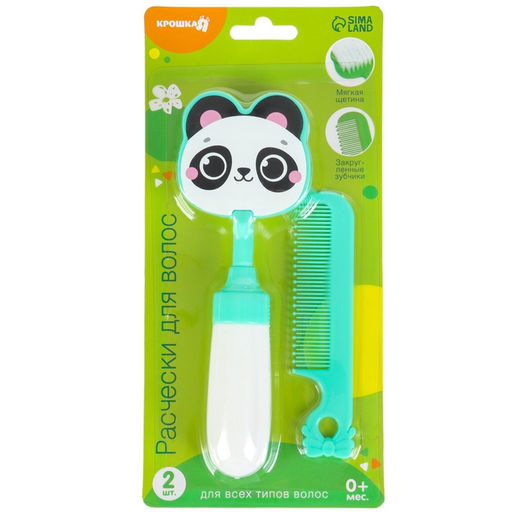 Расчёска детская, щётка для волос в наборе с погремушкой «Панда»