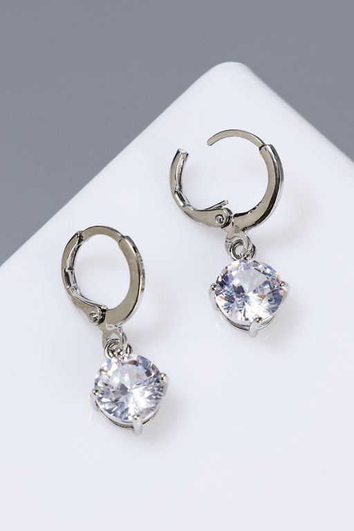 Серьги со стразами «Блум» висячие, белые в серебре