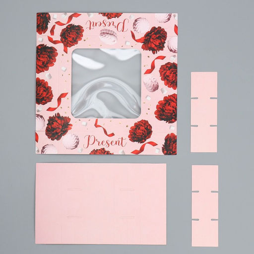 Цена за 5 шт. Коробка для конфет, кондитерская упаковка, 9 ячеек, Present, 14.7?14.7?3.5 см