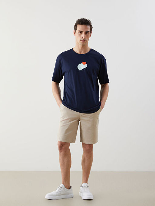 Bisiklet Yaka Bask?l? Erkek Ti??rt