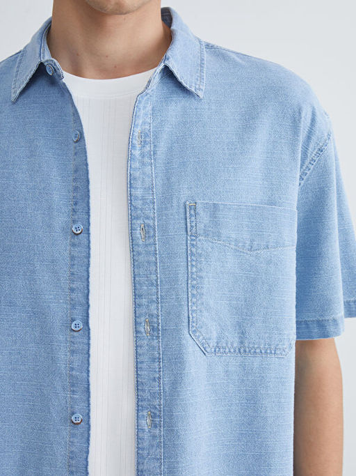 Regular Fit K?sa Kollu Erkek Jean G?mlek