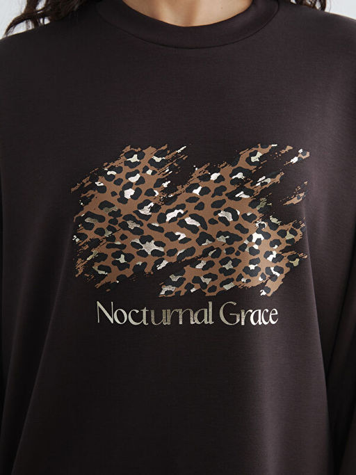 Bisiklet Yaka Desenli Kad?n Sweatshirt Tunik