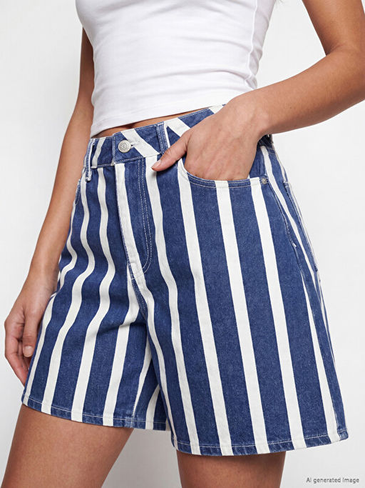 Bermuda Fit ?izgili Kad?n Jean ?ort