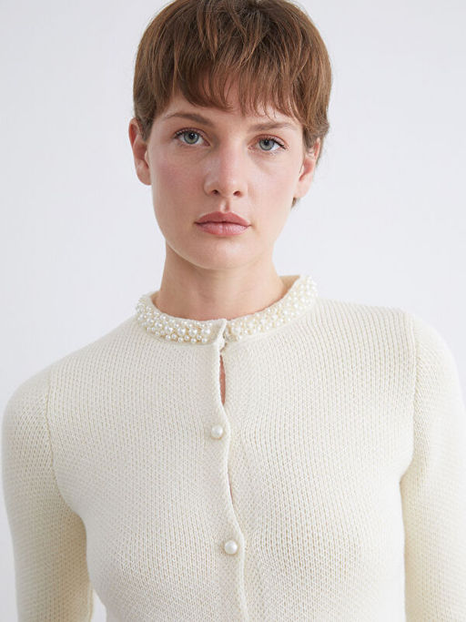 Bisiklet Yaka ?nci ??lemeli Kad?n Triko H?rka