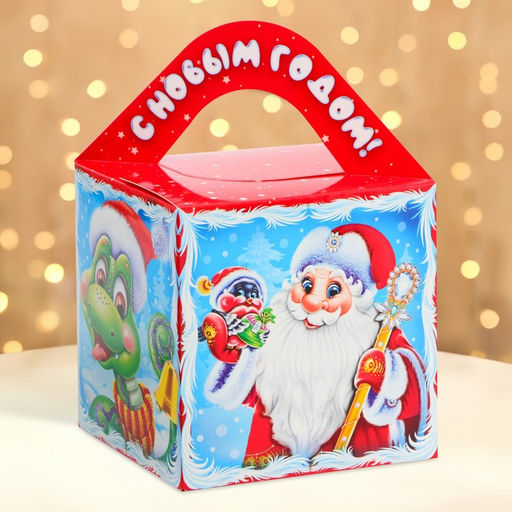 Цена за 5 шт. Подарочная коробка Новогодняя Кубик большой «Сладкая парочка» с анимацией 12×12×12 см