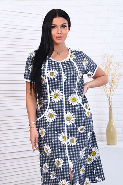 Халат женский на молнии с карманами, ромашка, серый (893-1) - Плиона фото 11