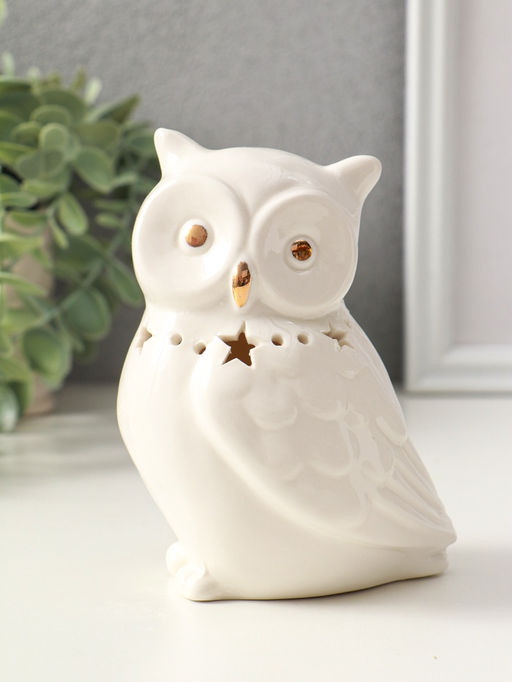 Сувенир керамика свет "Филин с ожерельем из звёзд" белый 9х6,5х13 см