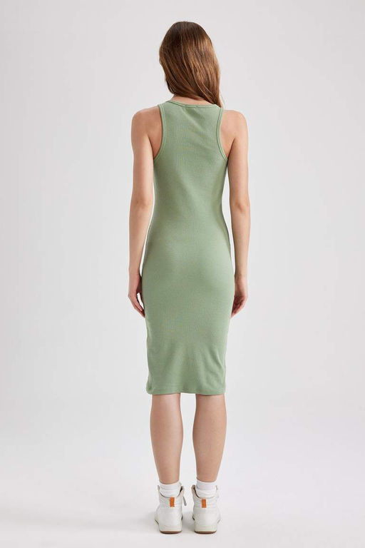 Облегающее базовое хлопковое платье миди с вырезом через шею - Defacto фото 10