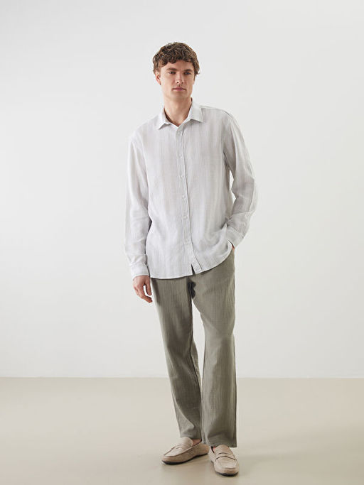 Regular Fit Uzun Kollu ?izgili Erkek Dokulu G?mlek