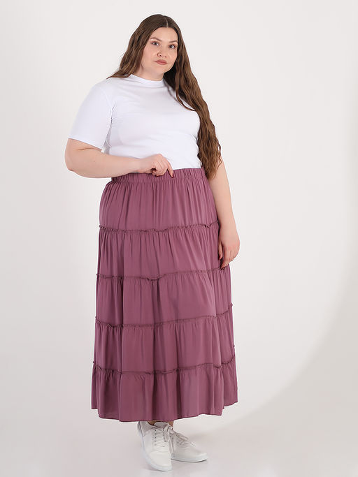Длинная летняя юбка больших размеров ярусы - Almond фото 6