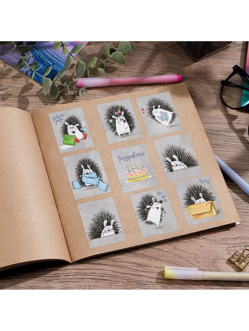 Цена за 10 шт. Наклейки детские бумажные «Ёжики», c раскраской на обороте, 10 х 14 см