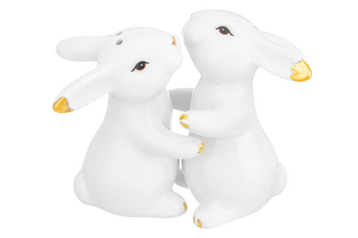 Набор д/специй 2 пр. 5,5*5,5*8 см "Кролики обнимашки" белый с золотом