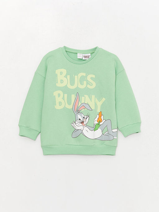 Bisiklet Yaka Uzun Kollu Bugs Bunny Bask?l? Erkek Bebek Sweatshirt