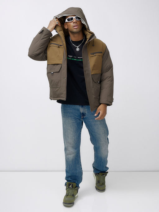 Куртка спортивная мужская зимняя с капюшоном коричневого цвета 609_1K - Mtforce фото 14