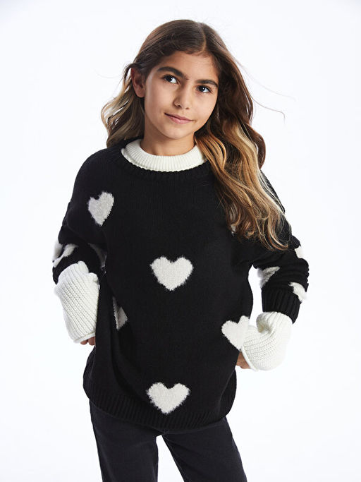 Bisiklet Yaka Desenli Uzun Kollu K?z ?ocuk Triko Kazak - Waikiki фото 3