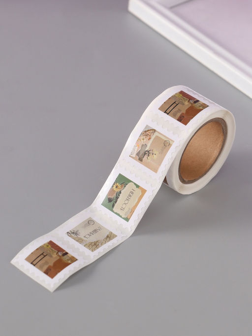 Цена за 2 шт. Наклейка бумага Марки. Коллаж цветочный, 3?3 см, 200 шт. в рулоне