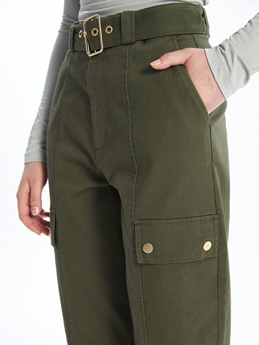 Beli Kemerli Dar Fit Kad?n Kargo Pantolon