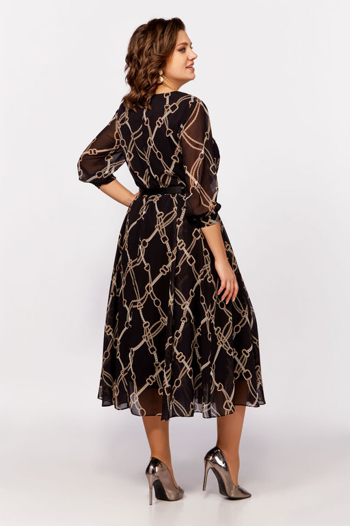 Платье Swallow 792.2 черный/принт бежевые цепи