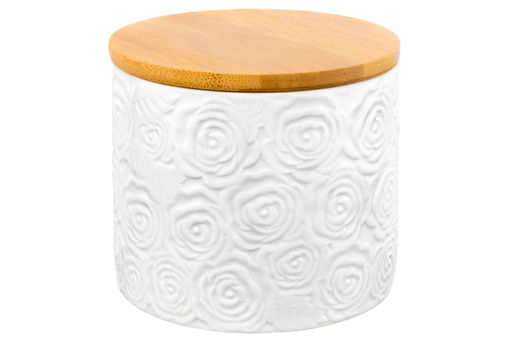 Банка д/хранения 800 мл 12*12*10,5 см "Розы" с дер. крышк. с сил. упл