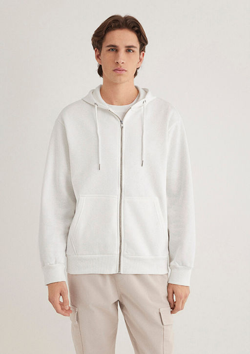 Kapusonlu Fermuarl? Beyaz Basic Sweatshirt - Mavi фото 4