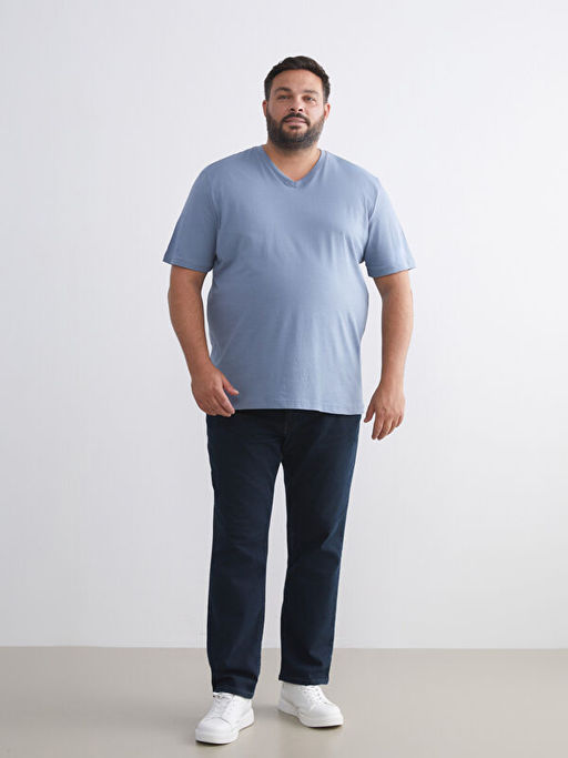 B?y?k Beden V Yaka Penye Erkek Ti??rt