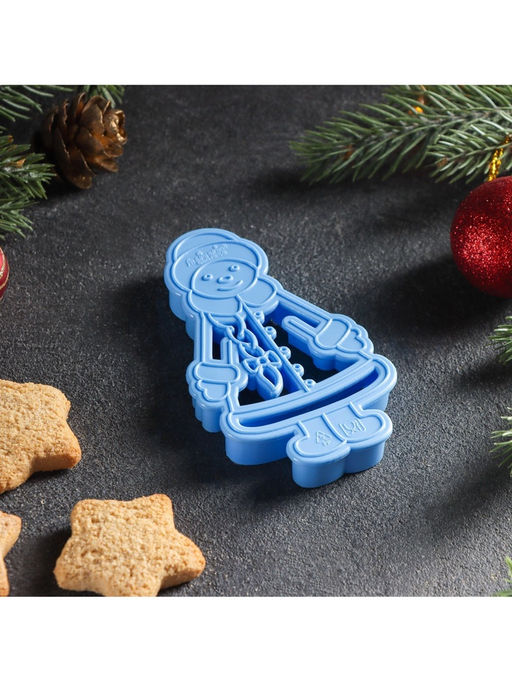 Форма для печенья новогодняя «Снегурочка», вырубка, штамп, 10×5.9×1.4 см, пластик, голубая