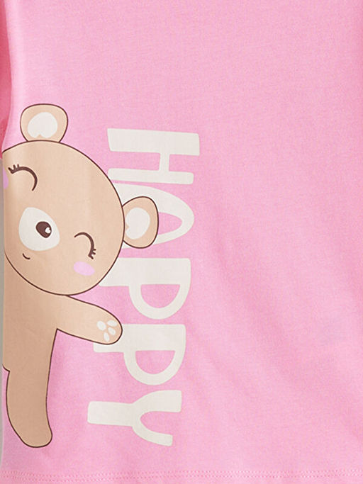 Bisiklet Yaka Bask?l? K?z ?ocuk Ti??rt