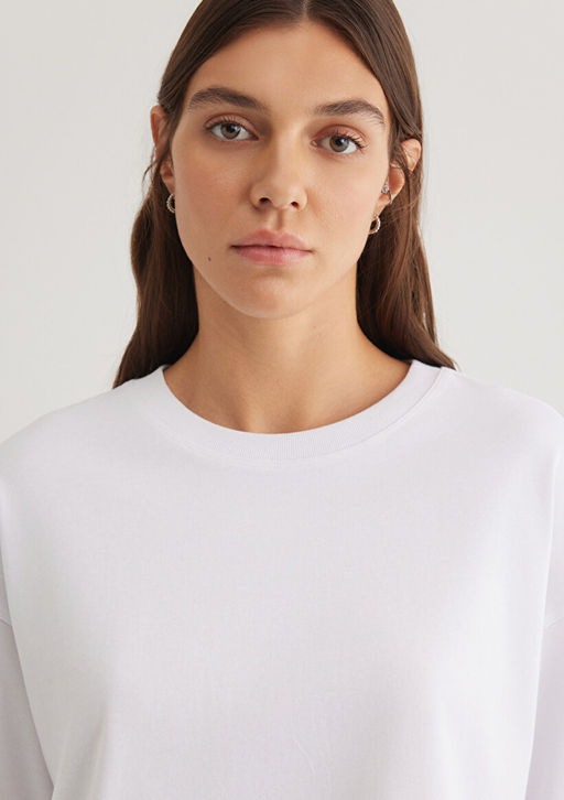 Beyaz Basic Tisort - Mavi фото 5