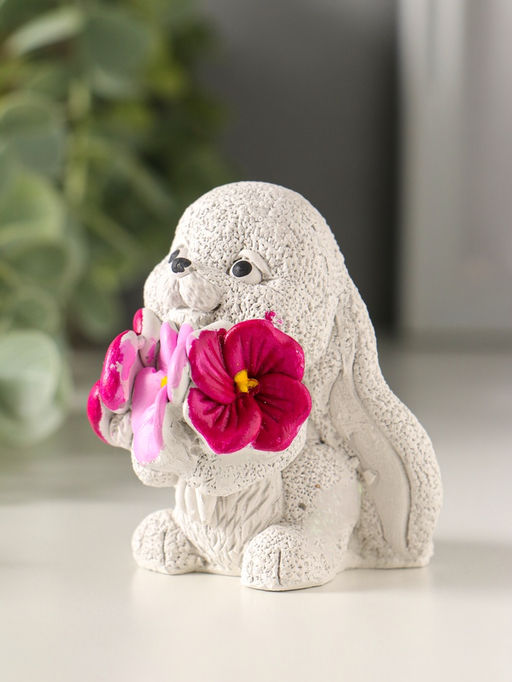 Фигурка гипс Кролик с анютиными глазками, 6?6?4, цветной